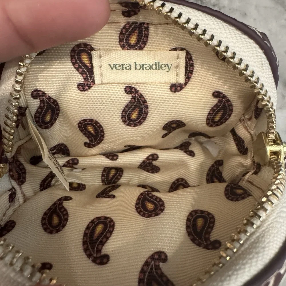 Vera Bradley Leather Zip Earbud Case Eclectic Paisley Cottage Cream Keychain - Picture 9 of 14